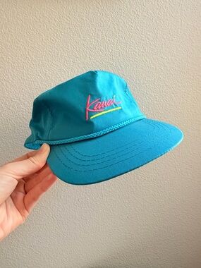 Vintage Kauai Hawaii Teal Rope-Trim Cap